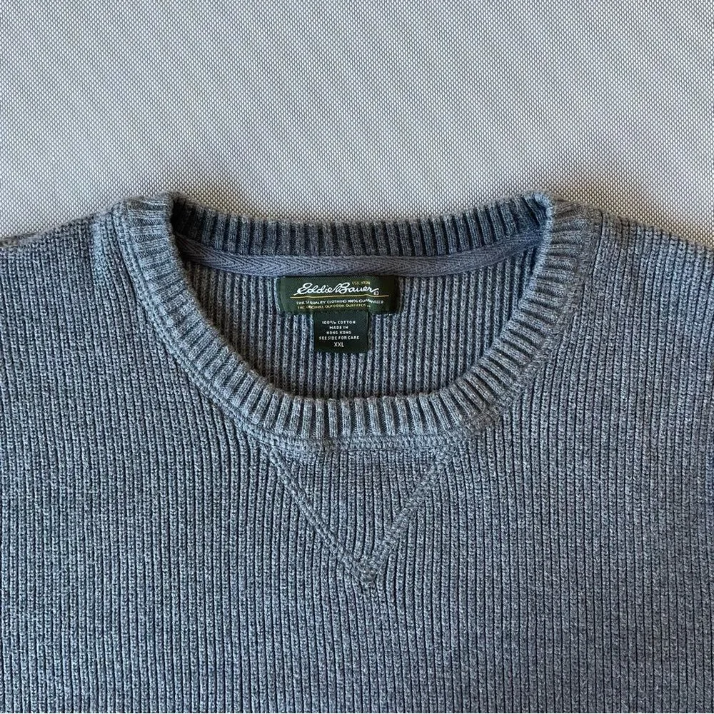 Eddie Bauer Gray Knit Crewneck Heavyweight Cotton Sweater Men’s Size XXL - Picture 3 of 9